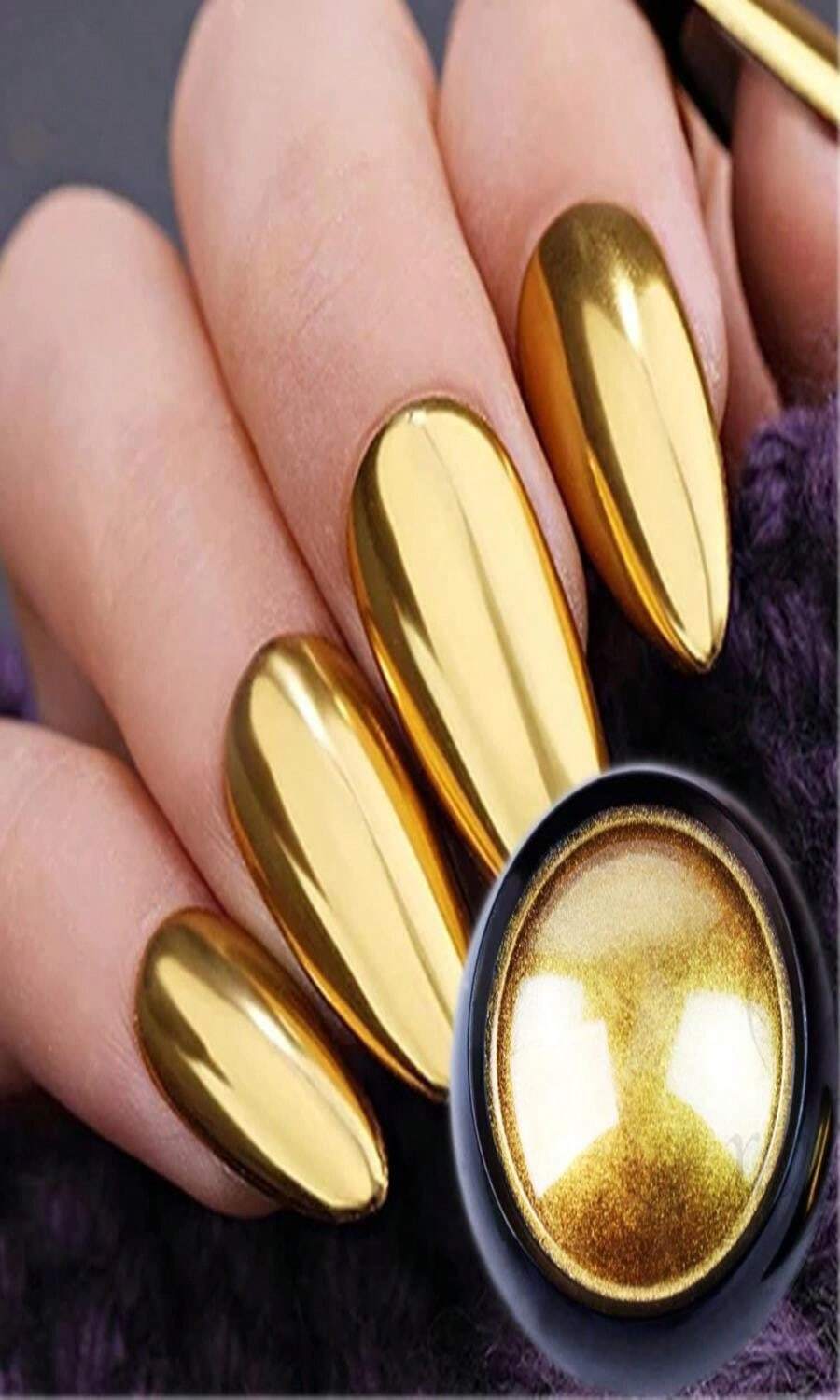 Holographic Mirror Gold Nail Chrome Powder Effect Metallic Dust Sequins UV Gel Gold Chrome Nail Powder Pigment For Nail Art Decoration, Gold Chrome Powder For Nails - MàuE - Xem 1