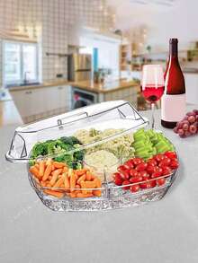 1pc Transparent Salad Bowls With LIDS, Ice Plates And Trays For Cold Travel, Fruit Ice Trays, Catering Service Tableware, Appetizer Fruit Snack Trays To Keep Food Cool, Suitable For Shrimp, Fruits, Vegetables, Storage And Organization. - 透明的 - 查看 3