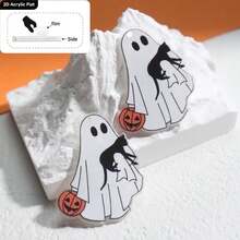 2D Flat, 1pc Halloween Ghost Cat Pumpkin Pattern DIY Jewelry Accessory/Crafting Elegant Earrings Pendant Predrilled Material/Gift For Handicraft Lovers/Inexpensive Item/Small Ornament, Acrylic Double-Sided Printing Craft