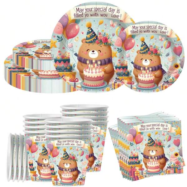 80/10 مجموعة، إمدادات حفلة بموضوع الدب التيدي الكرتوني، أطباق حفلة قابلة للتخلص منها، أطباق ورقية. تشمل أطباق بقطر 7 بوصات، أطباق بقطر 9 بوصات، أكواب ورقية، ومجموعات مناديل. مناسبة ل- 10 إلى 20 شخصًا، إمدادات نزهة، أعياد ميلاد، تخييم، ديكور، وأحداث احتفالية. هدايا الحفلات، حفلات عروس الحمام، ديكورات المطاعم، أدوات المطبخ. عيد ميلاد سعيد،