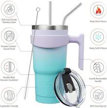 BJPKPK - Vaso de 10 onzas con asa de acero inoxidable aislado con tapa y pajita, tazas de café de viaje para mujeres y hombres, flor de cerezo - A-Oasis - Ver 2
