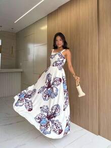 Vestido Fiorella tecido viscose sarja,straps de espesso, cintura elástica, vestido diário para o verão