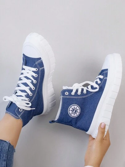 Zapatillas de lona, zapatillas deportivas casuales para mujer, de caña alta, cómodas y modernas.