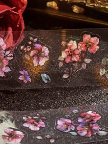 1 rolă bandă adezivă cu cerneală albă, decupată cu matriță PET, autocolante DIY pentru scrapbooking floral vintage, potrivite pentru cadouri, birou, casă, marcare, etichete, clasă, jucării, planificator pentru studenți, autocolante decorative vintage creative