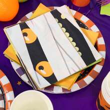 170pcs Halloween Party Decorations Halloween Party Supplies Tableware Set Disposable Paper Tableware Set, Birthday Decorations, For Themed Party, Birthday Gift, Party Favor, Party Tableware, Disposable Food Tray, Birthday Cake Tray, Include Plates Paper Dessert Napkins Cups Tableware Cutlery Banner Tablecloth Party Kit For Happy Halloween Holiday Party Decorations - 南瓜幽靈 - 查看 6