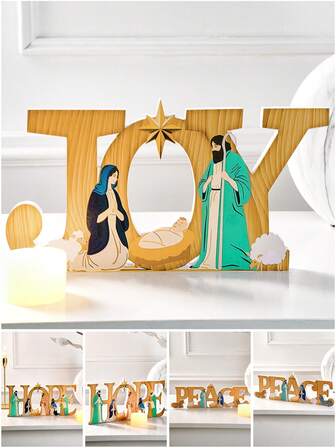 1pc Christmas Decoration, Nativity Of Jesus Letter Decor, Creative Colorful Print HOPE/JOY/PEACE Letter Decoration Made Of Foam Board, Suitable For Home, Office Desk, Christmas Holiday Decor