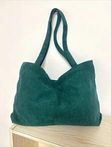 Túi Tote Vải Nhung Phong Cách Retro Túi Đeo Vai Đơn Giản Cho Nữ Túi Xách Trang Trí Chữ Patch - màu đen - Xem 11