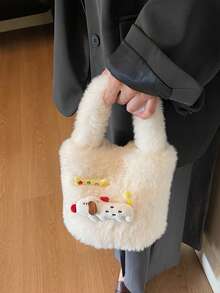 时尚女士手提包，秋冬小毛绒包，新款百搭手提包，精致迷你手提包，毛绒包 - 白色 - 查看 12