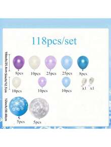 118 pièces Kit d'arche de ballons flocons de neige - Ballons confettis flocons de neige métalliques bleus, violets, blancs. Décoration de fête d'anniversaire, d'intérieur/extérieur, de Noël, guirlande de ballons réutilisable, ballons en feuille pour anniversaire, révélation de sexe, fête à thème, fond de studio photo