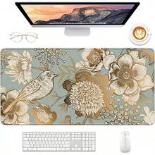 Alfombrilla de escritorio, alfombrilla de mouse, 32 x 12 pulgadas, XXL extendida para juegos, decoración de escritorio, alfombrilla de mouse XL para laptop y teclado. - Flor y pájaro retro - Ver 3