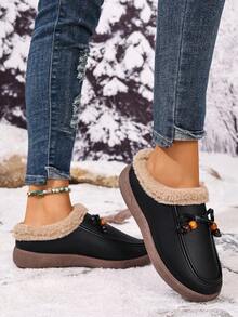 Women's Fashionable & Versatile Solid Color Ankle Boots, Warm, Flat, Short Boots, Slip-On, Casual, Comfortable, Autumn/Winter New - Black - View 3