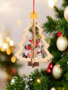 Weihnachtsbaumschmuck - 3D handgeschnitzte Cut Out Dekorationen, hölzerne Hängedekoration für Innenraum Heim Party Artikel - Verschiedenfarbig - Übersicht 6