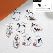 2D Flat, 1pc Halloween Ghost Cat Pumpkin Pattern DIY Jewelry Accessory/Crafting Elegant Earrings Pendant Predrilled Material/Gift For Handicraft Lovers/Inexpensive Item/Small Ornament, Acrylic Double-Sided Printing Craft