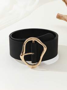 女士腰带一条，奢华优雅金色D形环扣，PU皮革材质，休闲简约风，适合搭配连衣裙、T恤、牛仔裤、外套，是日常、办公、通勤、节日送礼的时尚配饰。 - 黑色 - 查看 8