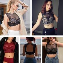 DOBREVA Women's Lace Corset Top Sexy Bralette Bustier Bra Underwire Plus Size Crop Top{"Size_name":"32B","Color_name":"Black_beige"} - Đen_be - Xem 3
