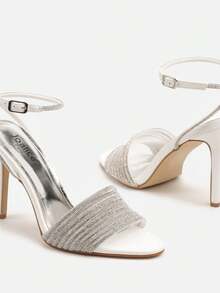 Funkelnde High-Heel Sandalen für Damen, Abend-/Partymode Sommer - Weiss - Übersicht 6