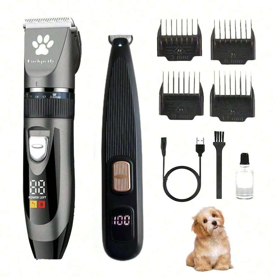 1 Set Of 2pcs Pet Electric Clipper With LED Digital Display Battery Level, Low Noise Pet Electric Trimmer Grooming Kit For Brushing Dogs And Cats Hair, Professional Pet Beauty Clipper Electric Trimmer Kit