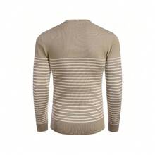 Men's Crew Neck Sweater Slim Fit Lightweight Sweatshirts Knitted Pullover For Casual Or Dressy Wear - 細條紋白色和卡其色 - 查看 3