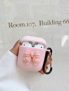 蝴蝶结耳机盒，带 1 个耳机挂钩支架，哑光粉色蓝牙耳机盒，兼容 Apple、Pro 3、4 - 粉色 - 查看 2