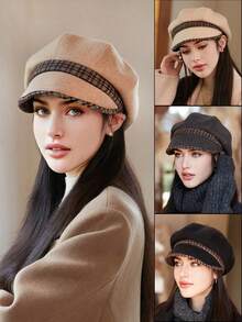 1 件女士纯色百搭报童帽，华夫格八角帽，保暖防风棒球帽，优雅时尚，适合日常穿着，秋冬 - 蝴蝶型 - 查看 11