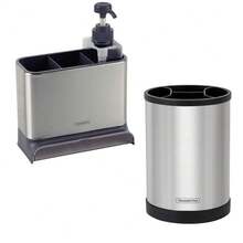 Dispenser Sabão Detergente Tramontina E Porta Utensílios Inox Kit Cozinha - Cinza - Visão 8