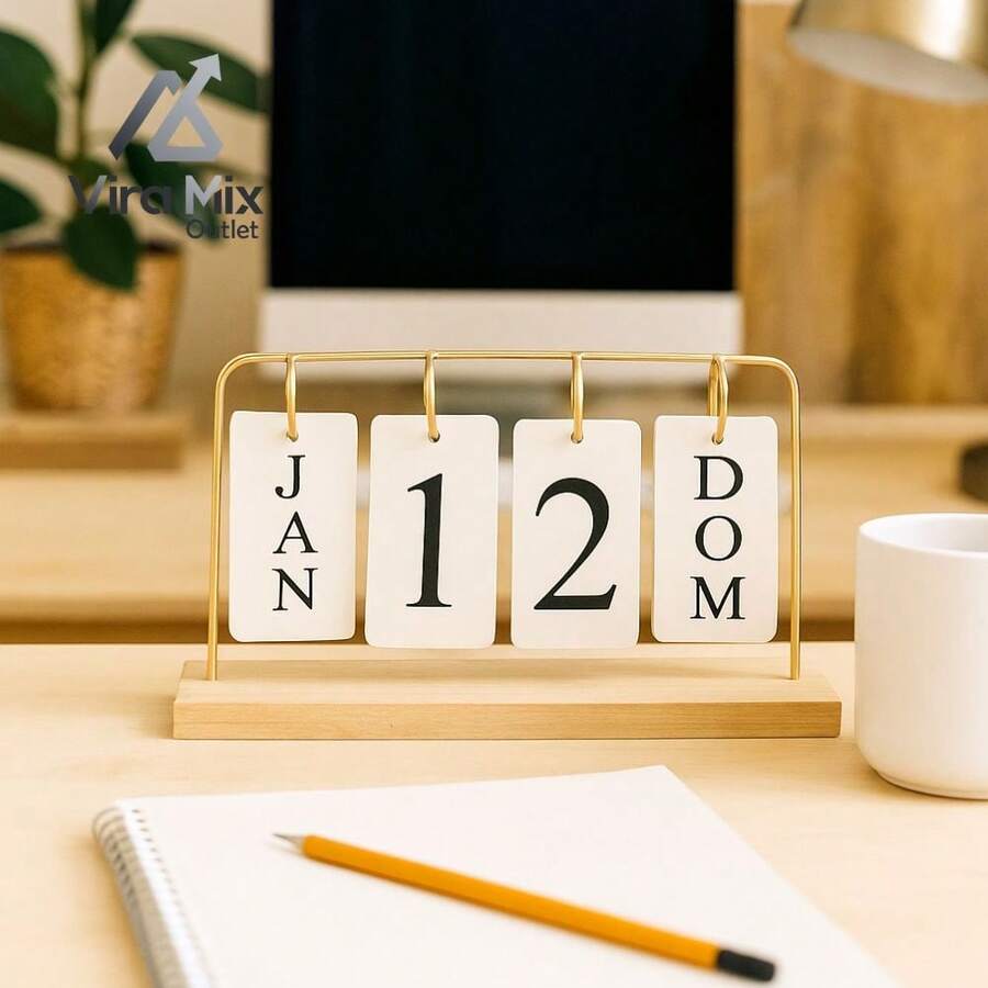 Decorative Permanent Desk Calendar With Plaques For Home And Office - 金的 - 查看 1