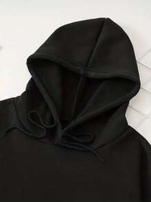 Sudadera casual para mujer con capucha, manga larga, corte holgado, abrigada, estampado de cerezas con lazo, cordón, otoño invierno, uso diario - Negro - Ver 2