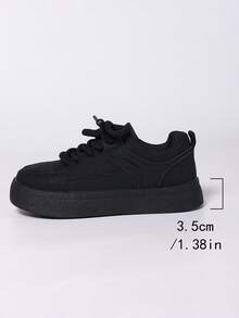 1 双青少年黑色厚底运动鞋，时尚链条脚踝装饰，透气耐用设计，舒适休闲百搭风格，适合日常穿着和校园活动 - 黑色 - 查看 8