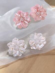 2 对时尚优雅的山茶花耳钉套装 - 黑與白 - 查看 18