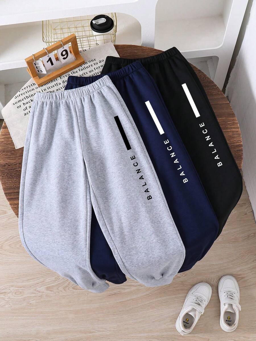 3pcs/Set Boys' Casual Oxford Waistband Letter Print Loose Fit Sports Jogger Pants, Spring/Autumn - Multicolor - View 1