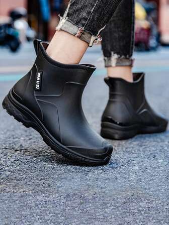 Fesd Ts German Fashion Men's Rain Boots, New Short Ankle Rain Boots For Adults, Non-Slip And Wear-Resistant Rubber Shoes For Kitchen Work, Outdoor Car Washing, Camping, Fishing, Waterproof Shoes With Letter Design, Beach, Sports, Outdoor, TPR (Thermoplastic Rubber Material), Household Rain Boots, Work Shoes, All Season