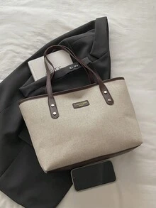 New Minimalist Retro Large Capacity Handbag, Zipper Opening, Lightweight Soft Shoulder Bag, Suitable For Women's Casual Daily Use , Beach - Coffee - View 4