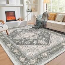 Soft Neutral Area Rugs 5x7, Washable Rug With Non Slip Backing, 5 X 7 Faux Cashmere Low-Pile Carpet, Cream White & Blue & Light Brown,  2025 Design - Greenish Grey - View 21