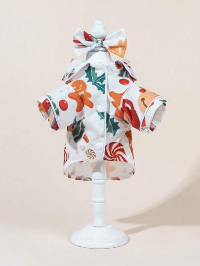 1 Set Satin Sleepwear & Loungewear, Peter Pan Collar Pet Dress, Lace Peter Pan Collar Warm Thickened Woolen Pet Dress For Dogs & Cats,Christmas,Christmas Decorations