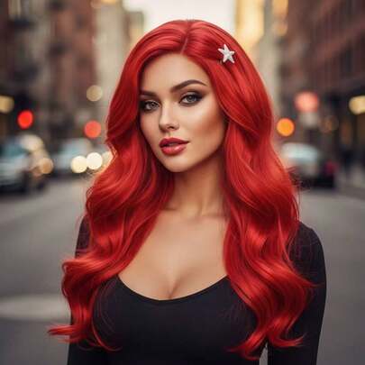 Red Long Curly Wavy Wig - Ideal For Cosplay, Halloween And Party Costumes, Halloween Wigs | Fun Design | Fiber Wigs, Halloween Wig Accessories, Wigs Christmas