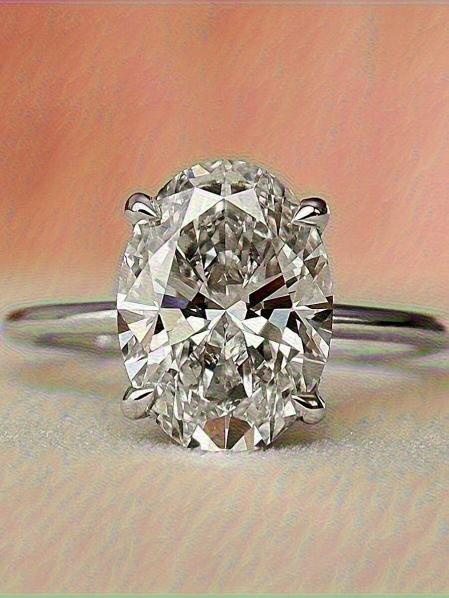 1/2/3 克拉天然钻石 925 纯银椭圆形戒指，适合庆典、派对、节日、生日、结婚纪念日的精美礼物，适合送给母亲、爱人、朋友、母亲节、生日的难忘礼物 - 2.0克拉 - 查看 1