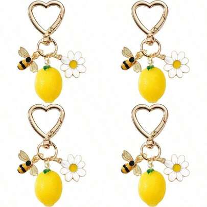 Cute Lemon Strawberry Bag Charms Keychain Purse Accessories Charm Women Kawaii Flower Car KeyRing