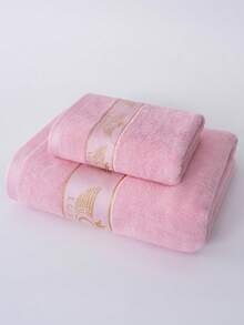 1件/2件装金线翅膀字母刺绣竹纤维毛巾套装，超柔软、高吸水性、不掉毛，现代奢华浴室毛巾，情侣礼物，家居轻奢浴室配件 - 淺粉色 - 查看 10