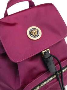 Versace Medium Dahlia Nylon Medusa Pendant Drawstring Backpack Bookbag Bag - Màu Đỏ Sâu - Xem 3