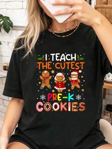 100% Cotton I Teach The Cutest Pre-K Cookies Teacher Xmas Men Women T-Shirt Shirt  Women - Black - View 6