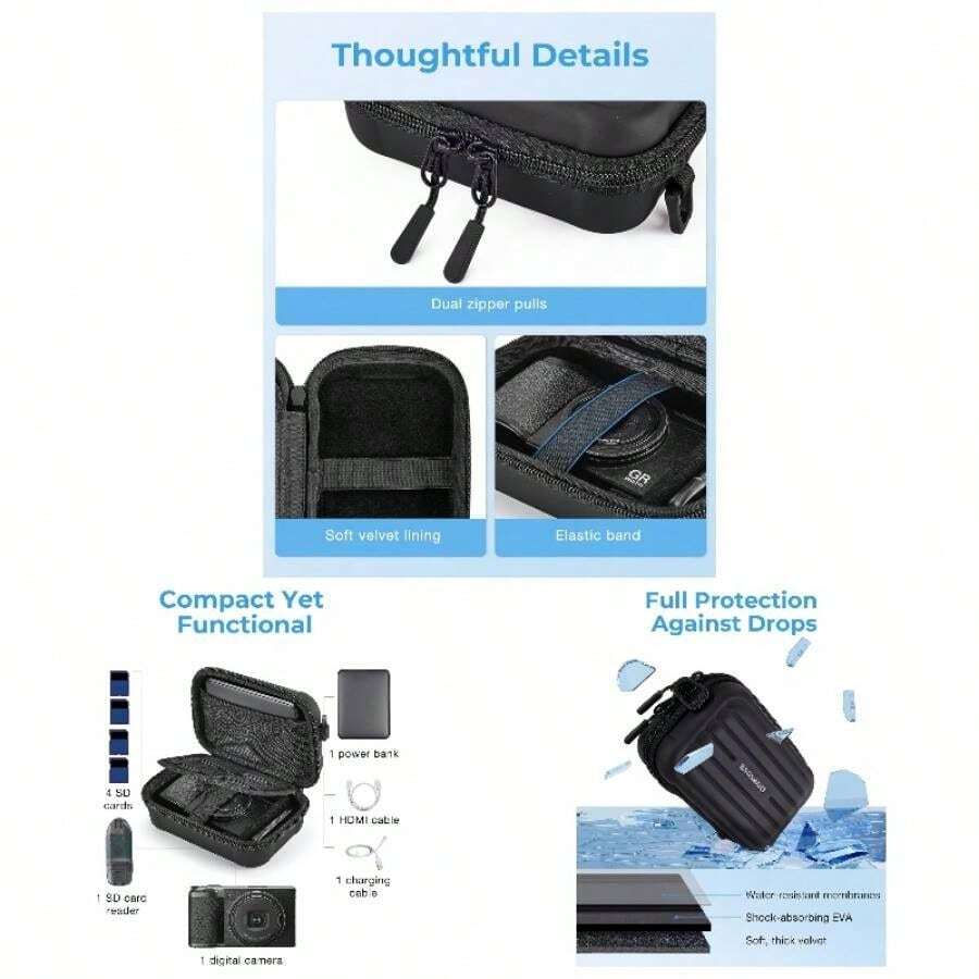 - Funda para cmara digital, impermeable y protectora, bolsa para cmara pequea con 2 formas de transporte, bolsa ligera para cmara ELPH 180190 DSCW800DSCW830 - Gris - Ver 1