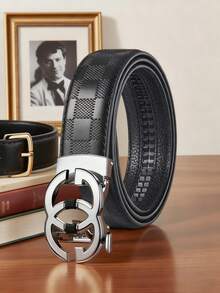 1 Piece Of Men's Letter Alloy Automatic-Buckle Adjustable Waist Belt. It Is A Carefully Selected Men's Light Luxury Business And Fashion Leather Belt, With A Length Of 120cm/47.24 Inches. Durable In Use, It Is Suitable For Daily Wear And Party Outfits, Applicable To Any Occasion. This Jeans Belt Is An Excellent Gift Choice. - Gold - View 13