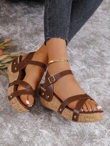 [2025 Spring/Summer New Arrival] Y2K European & American Ins Style Platform One-Strap Buckle Sandals For Women, Rivet Bow Tie Roman Sandals - Màu Tím - Xem 5