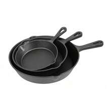 3x Cast Iron Non-Stick Skillet Griddle Frying Cooking Pan Fry Cooking Seasoned - Black - View 8