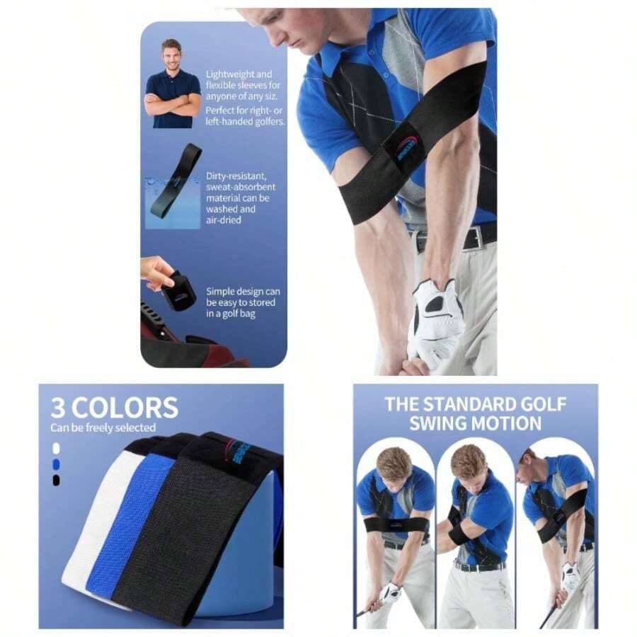 Swing Training Aid - Muscle Connection Swing Corrector Golfers, Arm Elbow Posture Trainer RightLeft Handed Beginners, Trainer Arm Band IndoorOutdoor Club Practice - 黑色 - 查看 1