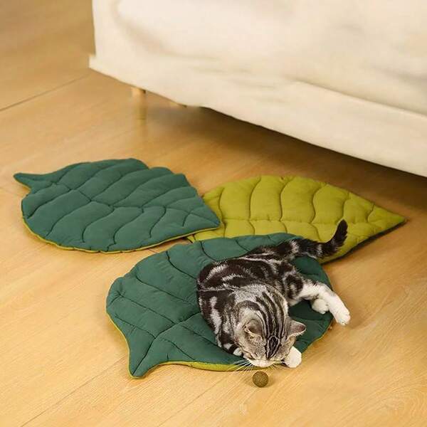 1pc All Season Pet Mat, Thick Cotton Leaf Shaped Cat Bed/Dog Crate Pad