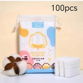100片卡通猫爪卸妆棉双面加厚适合居家旅行有效卸妆持久