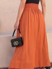 Women's Long Viscolinho Skirt With Pockets And Side Slit, Evangelical Fashion, Lined, Casual Fashion, High Waist - 亮橙色 - 查看 3