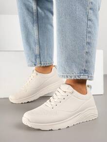 Fashionable Versatile Casual Minimalist Sneakers Decorated With Embossing - Beige - View 2