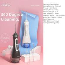 Seago 无绳便携式口腔冲洗器，5 种模式（含 DIY 模式），水牙线牙签（含 5 个喷嘴头）收纳袋，适合居家旅行，日常牙齿护理礼物，电池容量：1500mAH，优质水牙线，高品质水牙线，最佳礼物，奢华毕业礼物，结婚礼物，母亲节礼物，父亲节礼物 - 黑色 - 查看 5